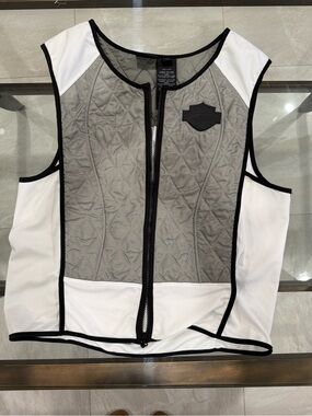Harley-Davidson White Mesh Motorcycle Vest with Gray Quilted Panel